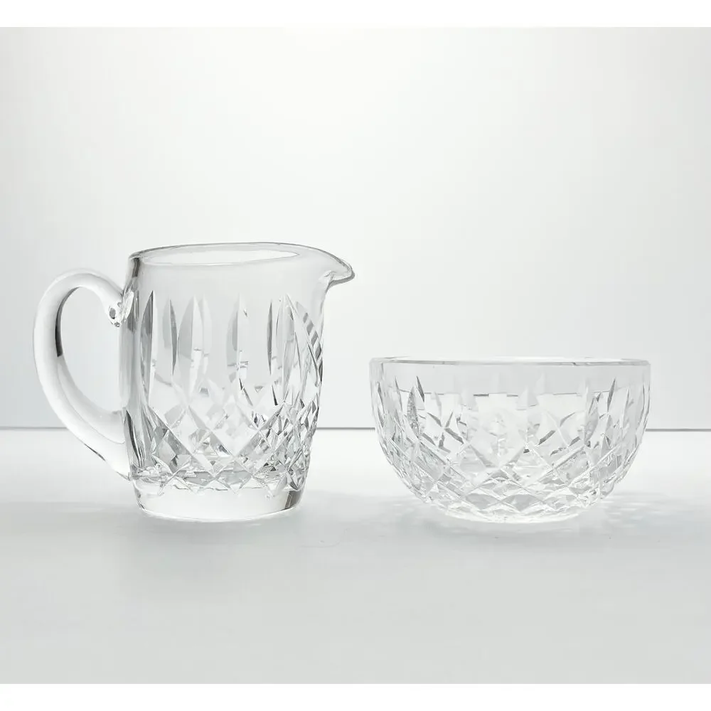 Waterford “Lismore” Crystal Creamer 3 3/4” 6oz & Open Sugar Bowl 4” Set, Signed